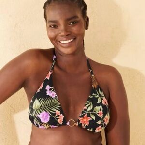 Tropical Print Ring Front Triangle Bikini Top by Shade & Shore